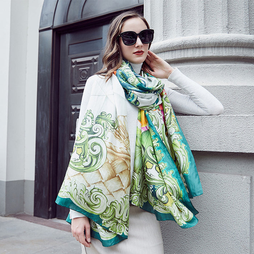 Anyyou 100 Mulberry Silk Light Green Long Scarf Luxury Brand Women Beach 9