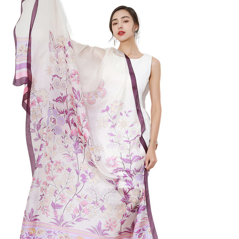 Anyyou 100 Mulberry Silk Purple Long Scarf Luxury Brand Women 0