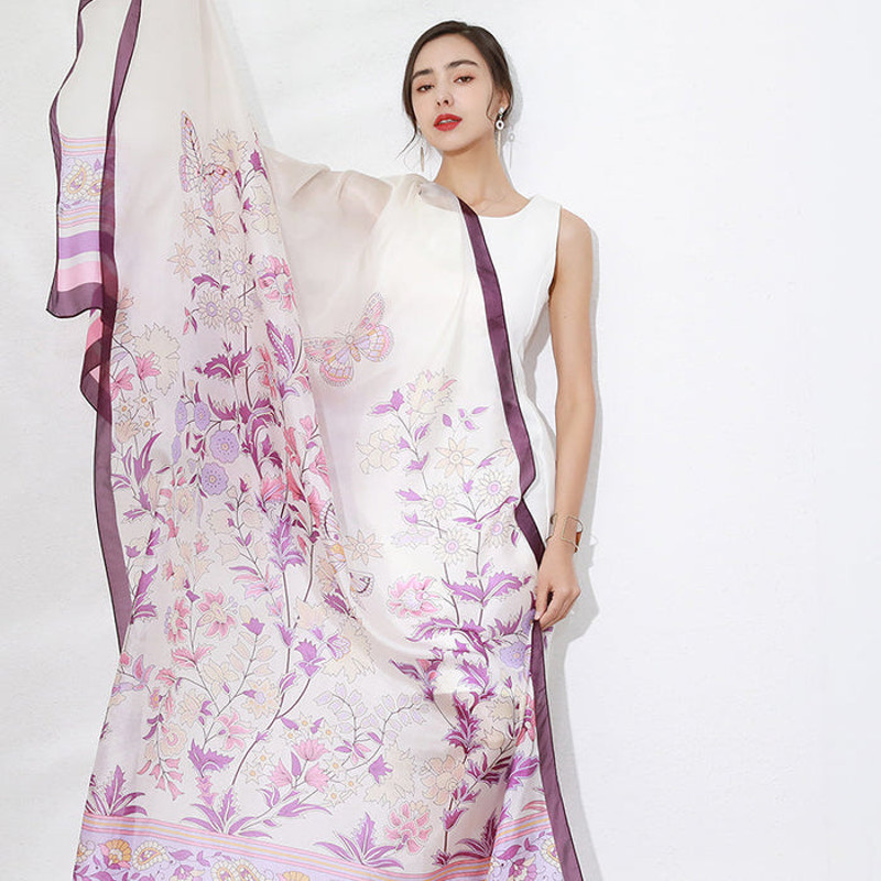 Anyyou 100 Mulberry Silk Purple Long Scarf Luxury Brand Women 1