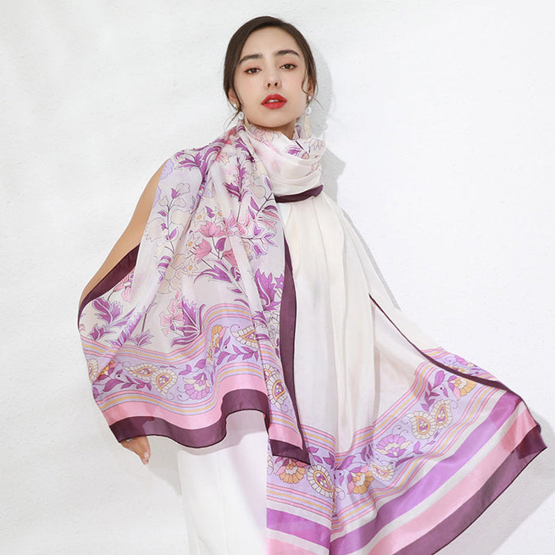 Anyyou 100 Mulberry Silk Purple Long Scarf Luxury Brand Women 2