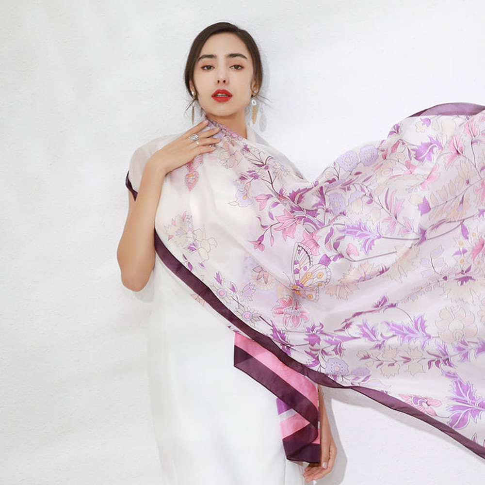 Anyyou 100 Mulberry Silk Purple Long Scarf Luxury Brand Women 3