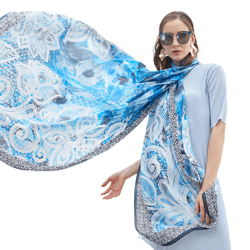 anyyou 100% mulberry silk sky blue long scarf luxury brand women beach shawl
