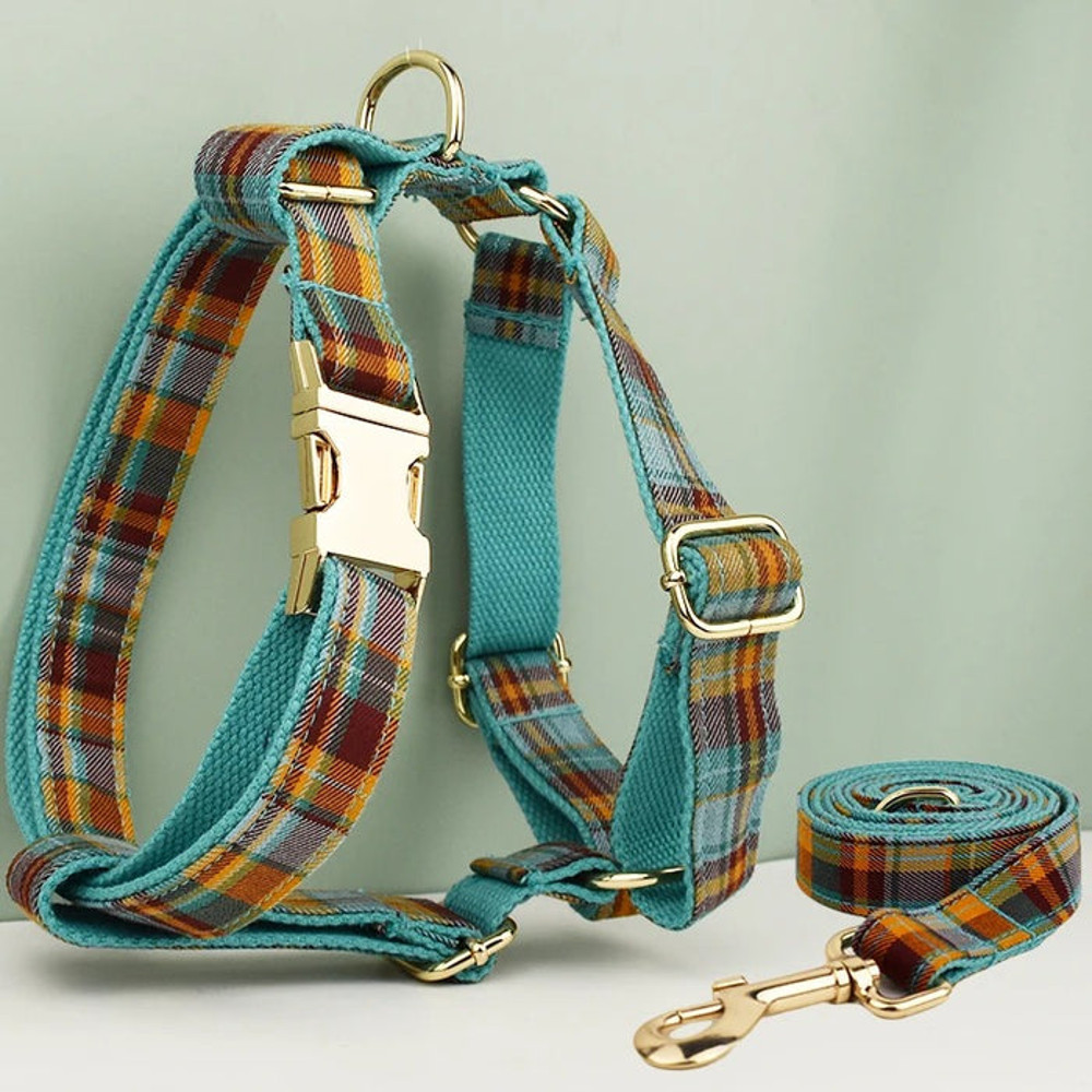 Anywags Pet Harness Leash Plaid Green Heavy Duty DIY 1