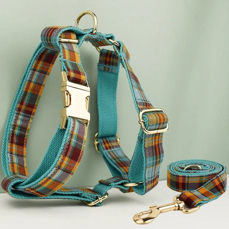 Anywags Pet Harness Leash Plaid Green Heavy Duty DIY 1