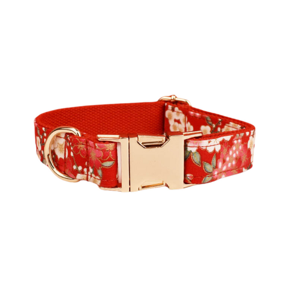 Anywags Pet Collar Red Floral Stylish Accessory With Safety Buckle 0