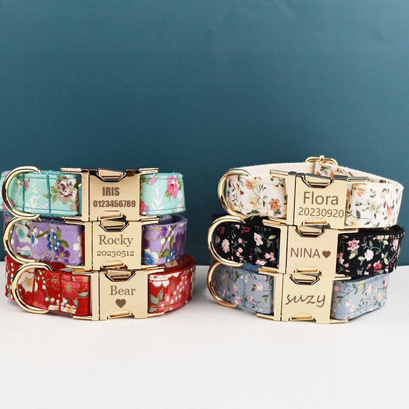 Anywags Pet Collar Red Floral Stylish Accessory With Safety Buckle 2