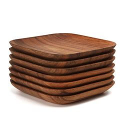 anygleam brown 2pcs square wooden plate serving tray