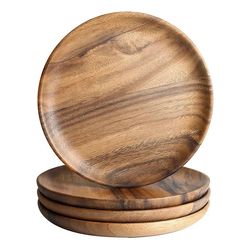 anygleam dark brown 4pcs wooden plate serving tray