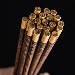 anygleam dark brown 10pairs wooden chinese sticks set