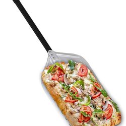 anygleam pizza shovel 25cm x 66cm silver for perforated peel