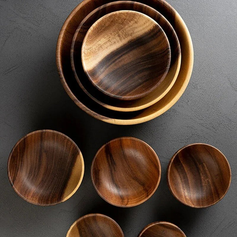 Anygleam Natural Wood Small Acacia Wood Salad Soup Bowl 1