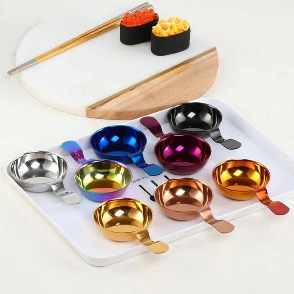 Anygleam Black 2Pcs Kichen Stainless Steel Sauce Dish Mini Tray 5