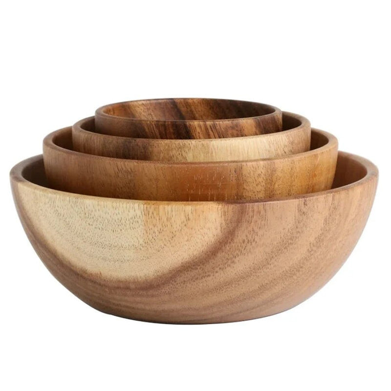 Anygleam Natural Wood Medium Acacia Wood Salad Soup Bowl 0