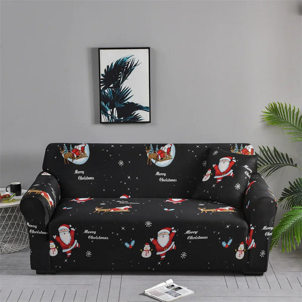 Anyhouz Sofa Cover Black Christmas Santa Claus Stretchable Slipcover 1