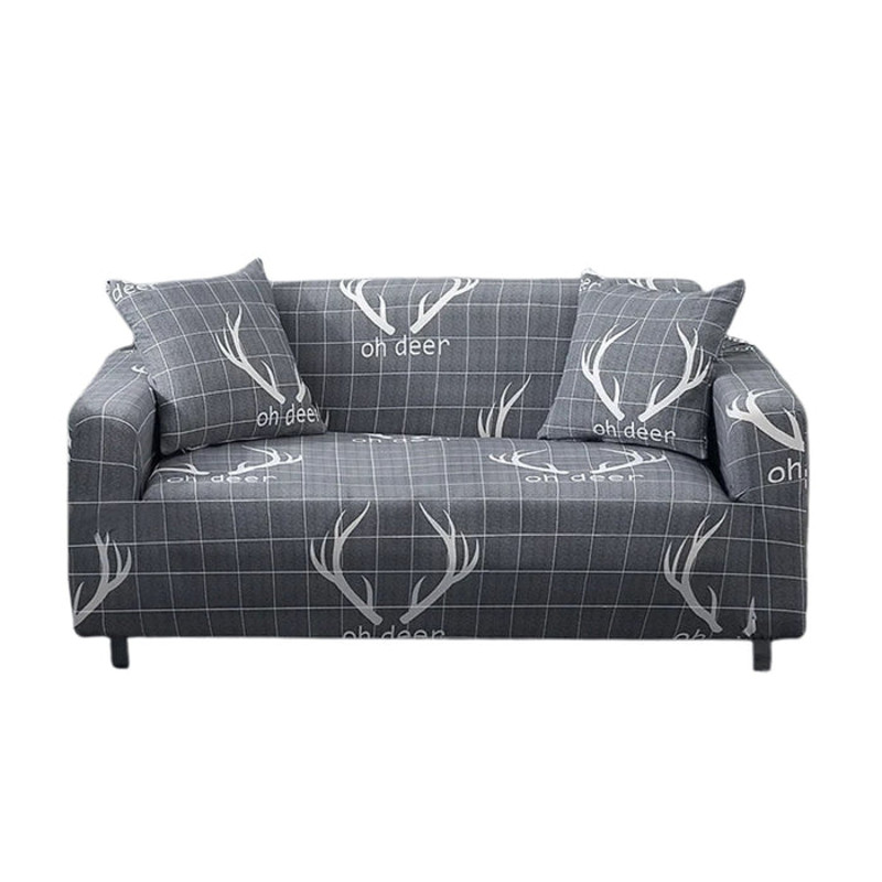 Anyhouz Sofa Cover Gray Plaid Christmas Reindeer Horn Stretchable Slipcover 0
