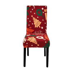 Anyhouz Chair Cover Maroon Christmas Tree Lantern Stretchable Slipcover