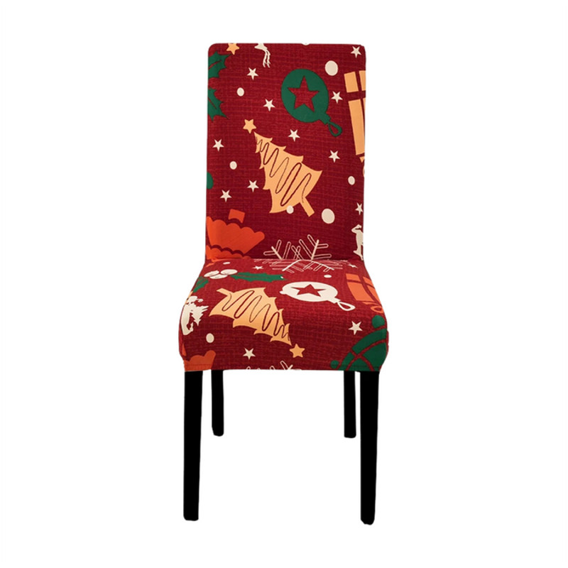 Anyhouz Chair Cover Maroon Christmas Tree Lantern Stretchable Slipcover 0