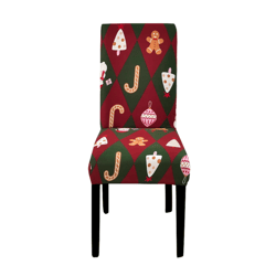 Anyhouz Chair Cover Green Red Christmas Diamond Pattern Stretchable Slipcover