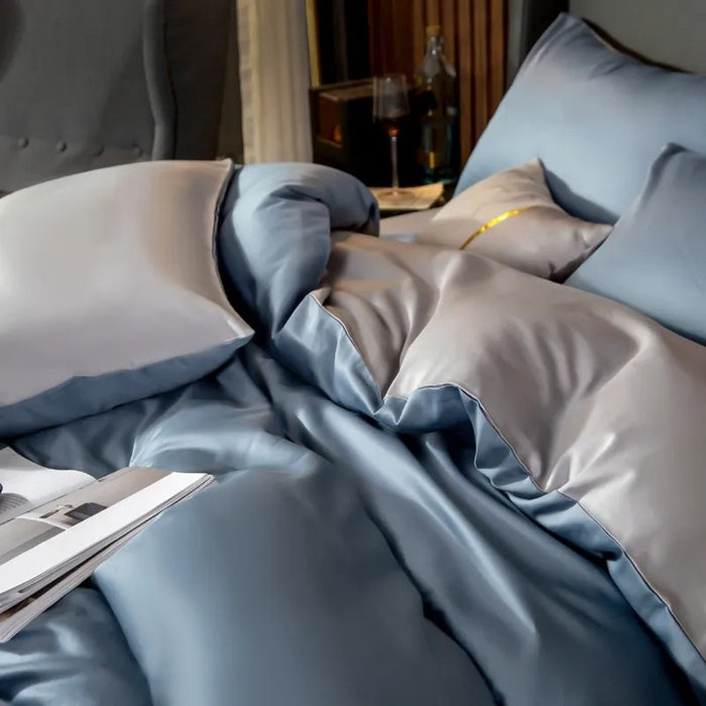 Anyhouz Bed Sheet Blue Light Grey Ultra Soft Luxury Egyptian Cotton Bedding 2