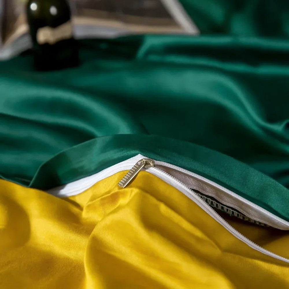 Anyhouz Bed Sheet Deep Green Yellow 6 Pcs Ultra Soft Luxury Egyptian 5