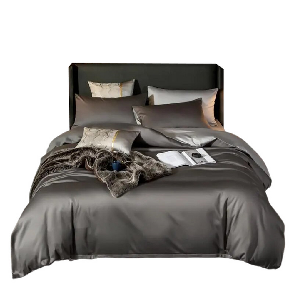 Anyhouz Bed Sheet Deep Grey Light Grey 4 Pcs Ultra Soft Luxury Egyptian 0