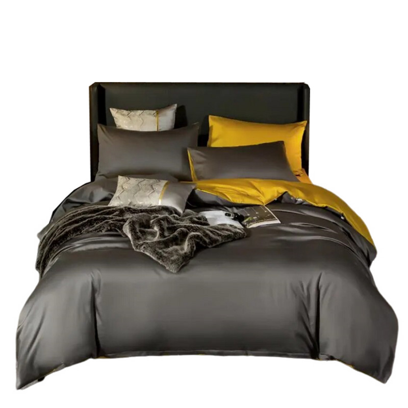 Anyhouz Bed Sheet Deep Grey Yellow 4 Pcs Ultra Soft Luxury Egyptian 0