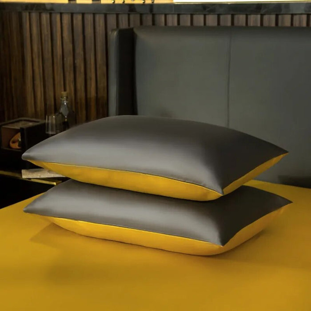 Anyhouz Bed Sheet Deep Grey Yellow Ultra Soft Luxury Egyptian 4