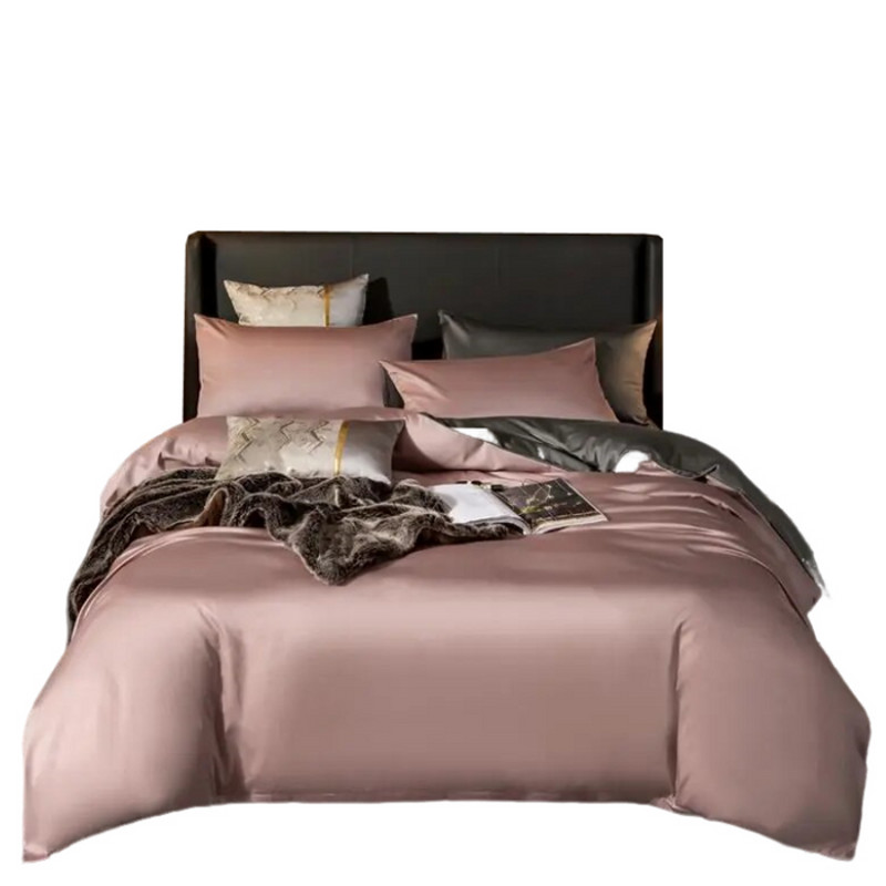 Anyhouz Bed Sheet Pink Deep Grey 4 Pcs Ultra Soft Luxury Egyptian 0