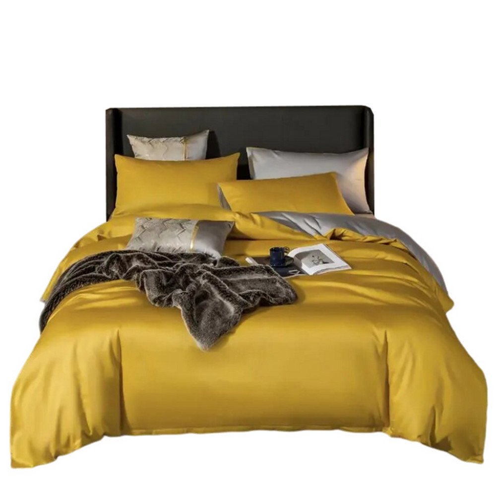 Anyhouz Bed Sheet Yellow Light Grey 6 Pcs Ultra Soft Luxury Egyptian 0