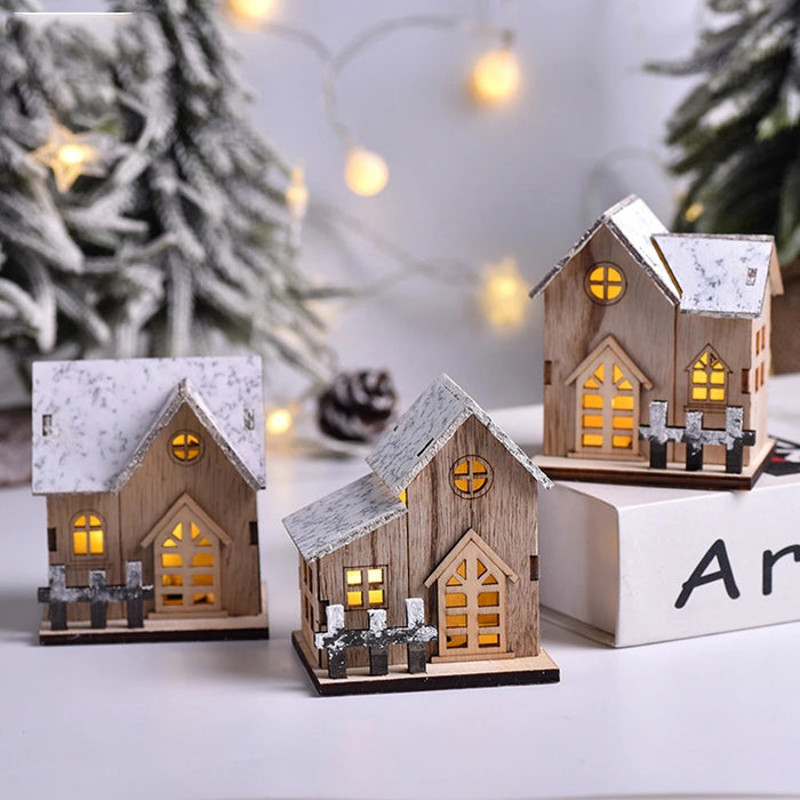 Anyhouz Christmas Wooden House Luminous Tabletop Decoration 2