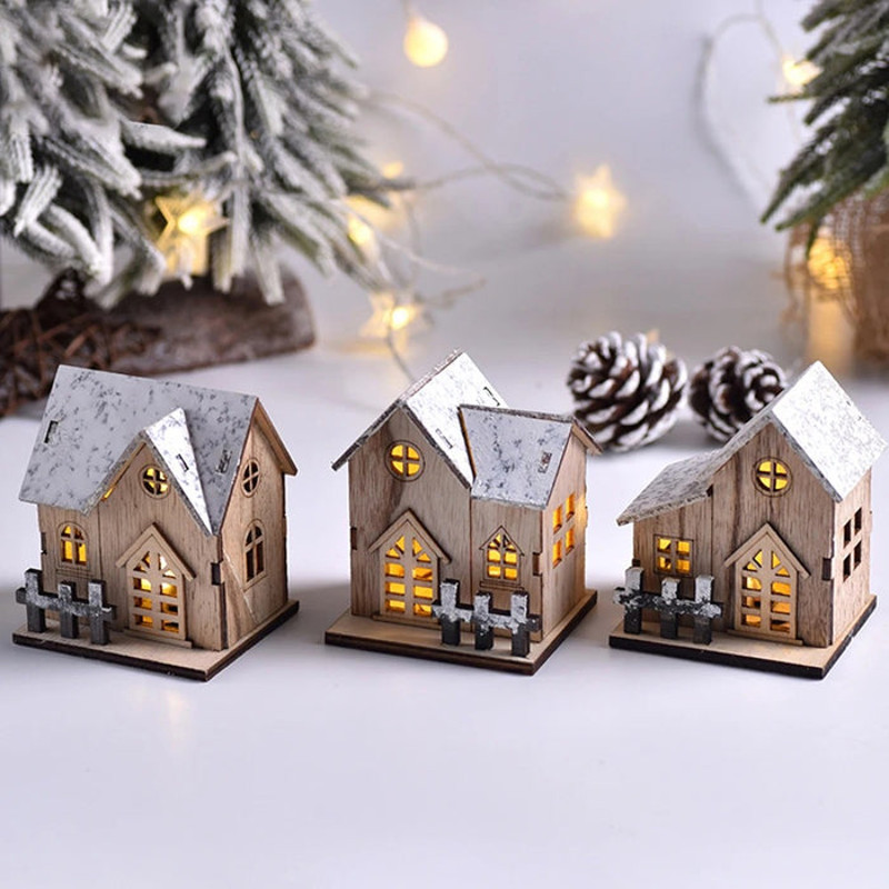 Anyhouz Christmas Wooden House Luminous Tabletop Decoration 3