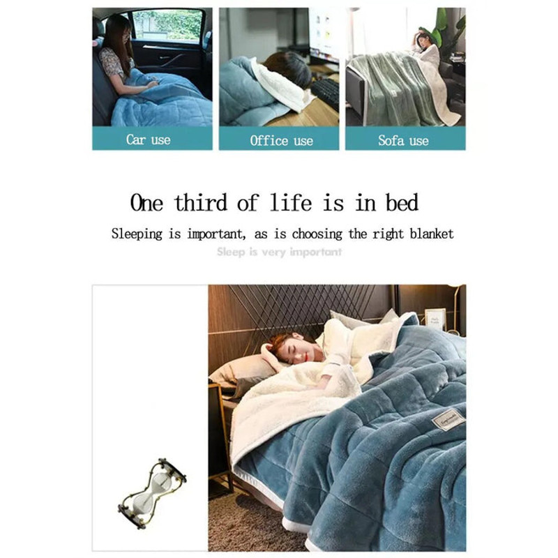 Anyhouz Blanket Dark Pink Coral Fleece Autumn Winter Warm 3 Layers 6