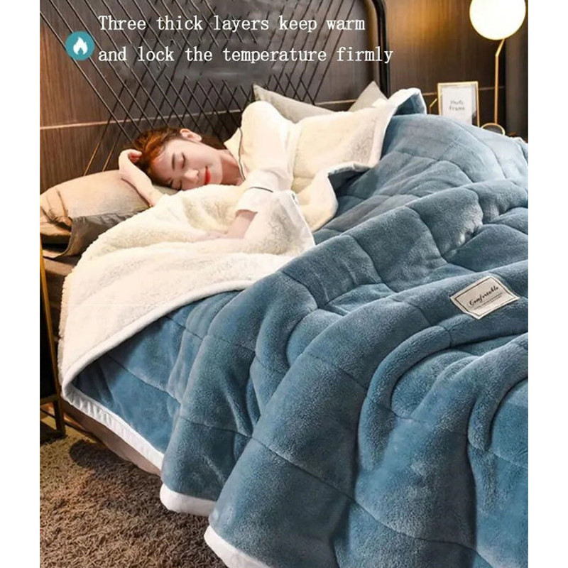 Anyhouz Blanket Light Blue Coral Fleece Autumn Winter Warm 3 Layers 6