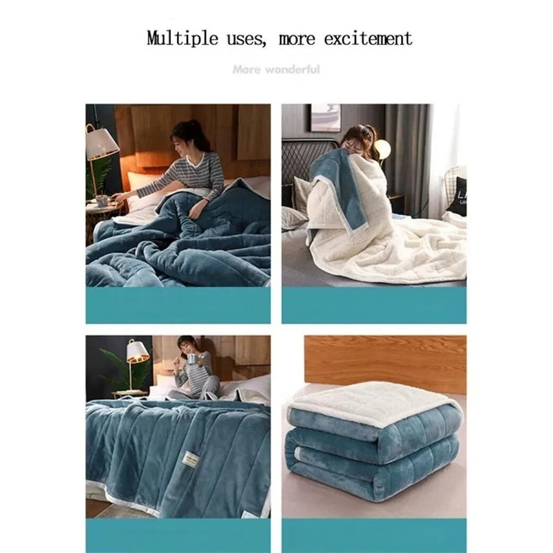 Anyhouz Blanket Light Grey Coral Fleece Autumn Winter Warm 3 Layers 5