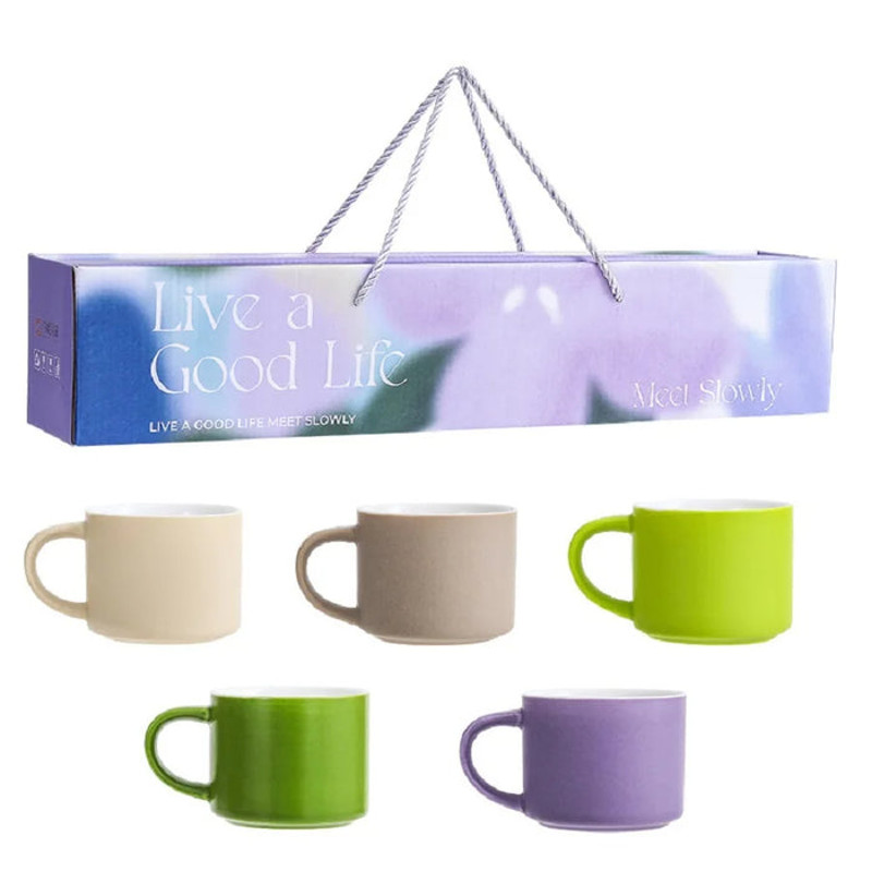 Anygleam Coffee Mug Multicolor 5Pcs Set Ceramic Round Non Slip 2