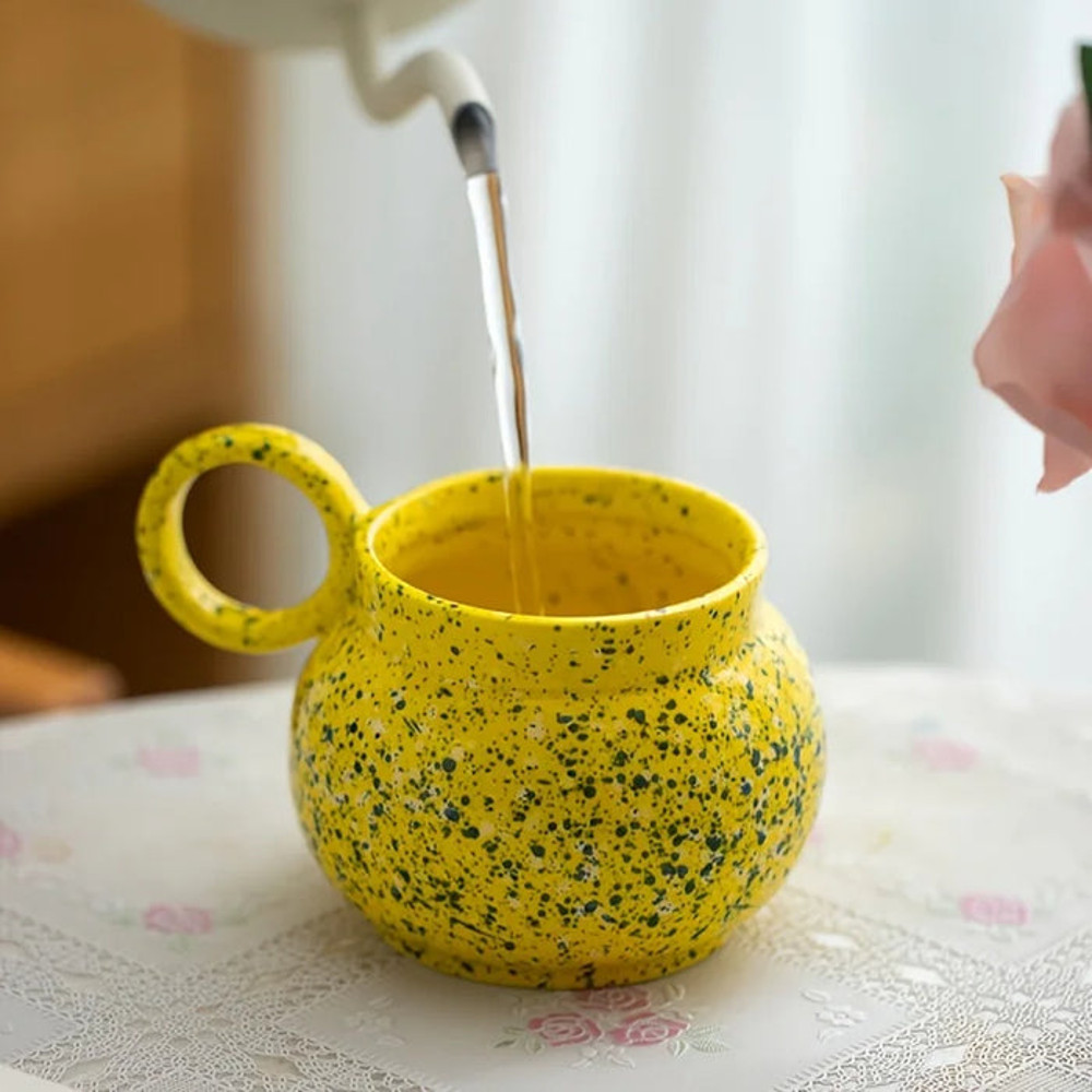 Anygleam Coffee Mug Yellow With Handle Ink Design Ceramic 3