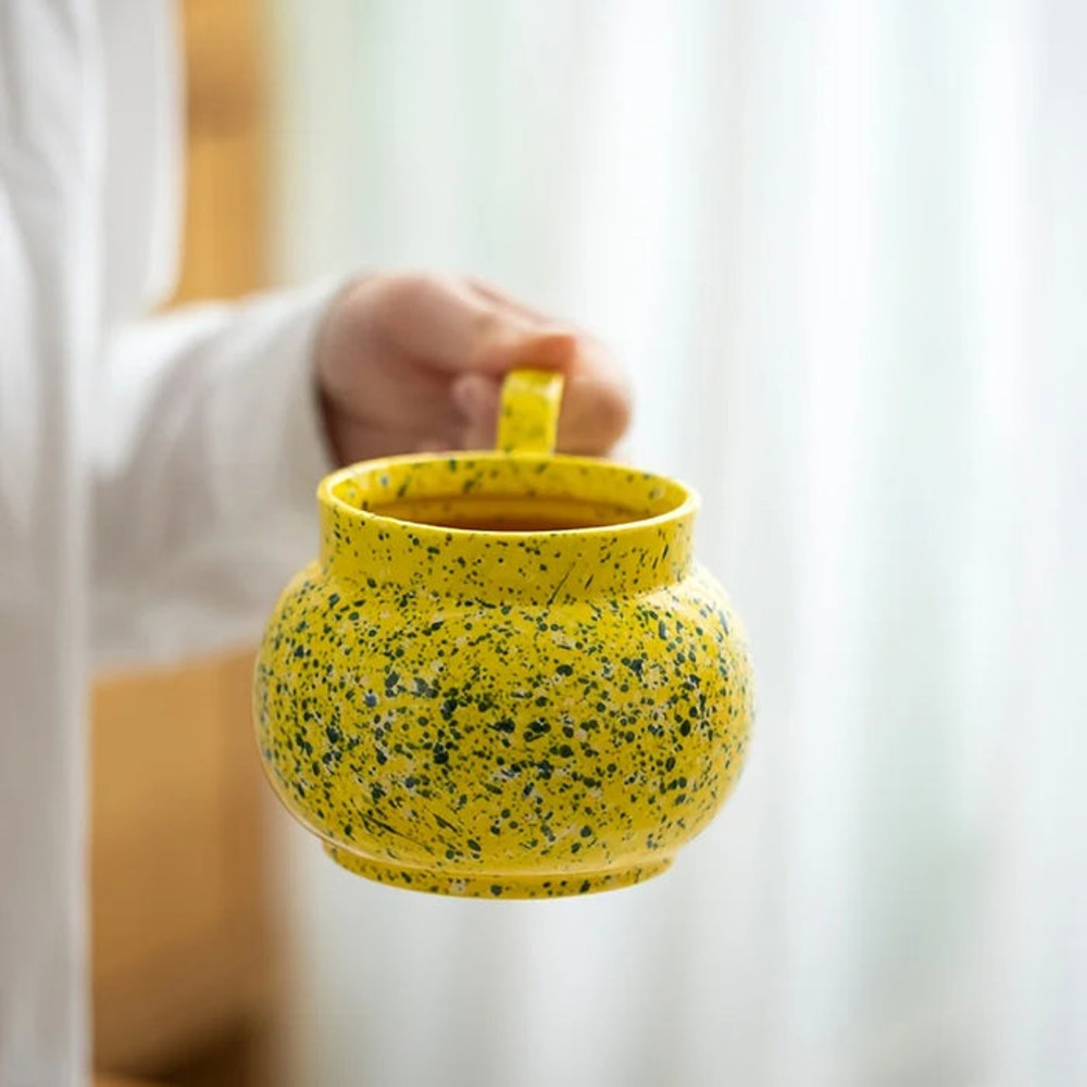 Anygleam Coffee Mug Yellow With Handle Ink Design Ceramic 4