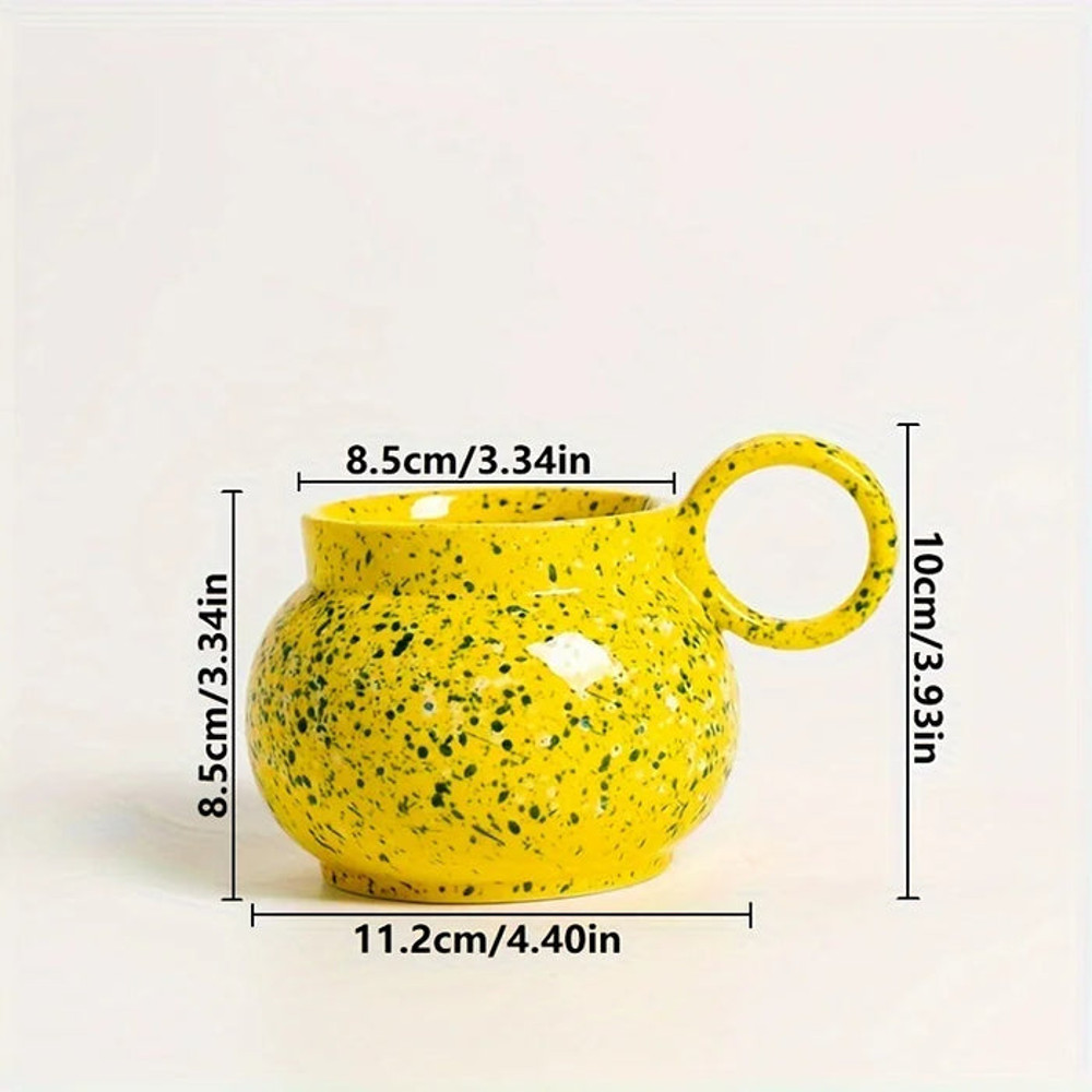 Anygleam Coffee Mug Yellow With Handle Ink Design Ceramic 6