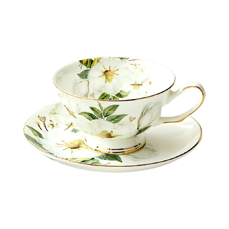 Anygleam Tea Cup Set White Ceramic With Saucer 57oz 0