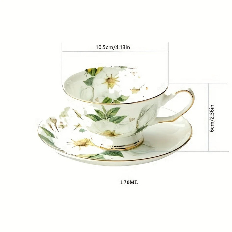 Anygleam Tea Cup Set White Ceramic With Saucer 57oz 6