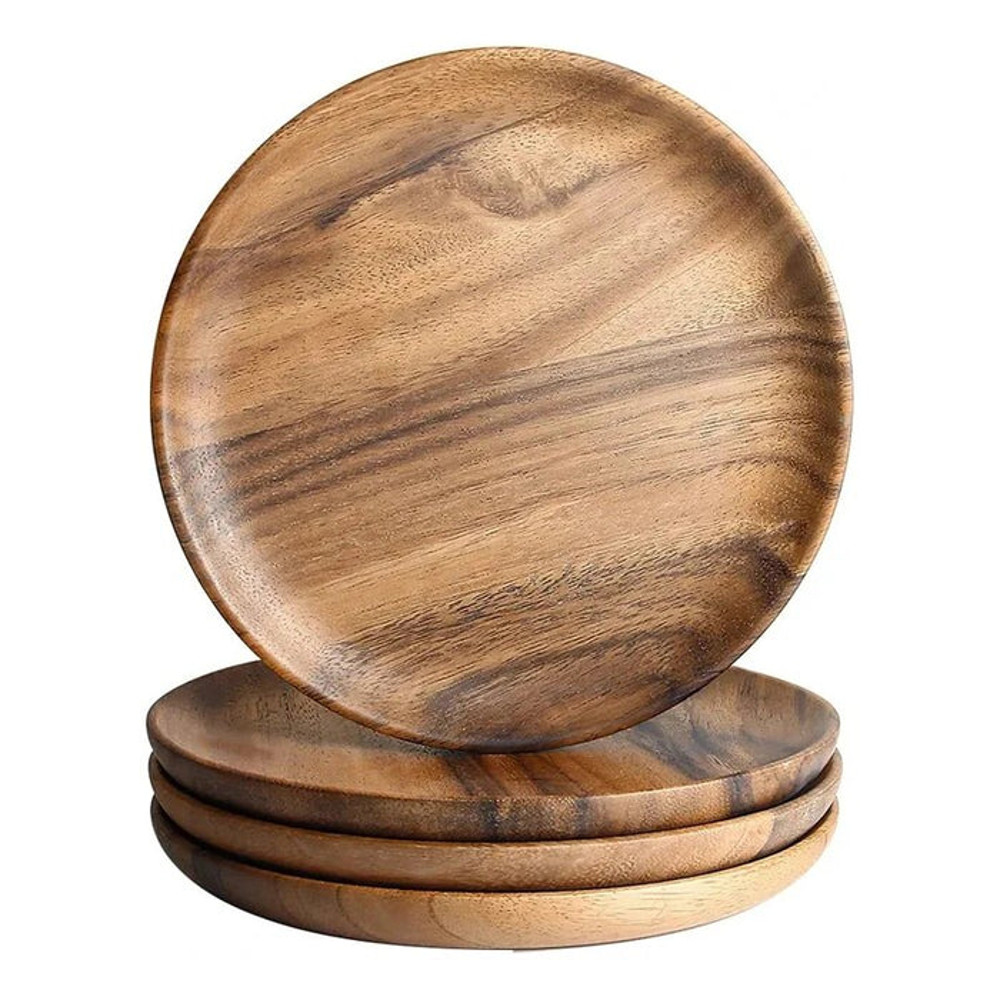 Anygleam 4pcs Wooden Plate Serving Tray Food Kitchen Tableware 1