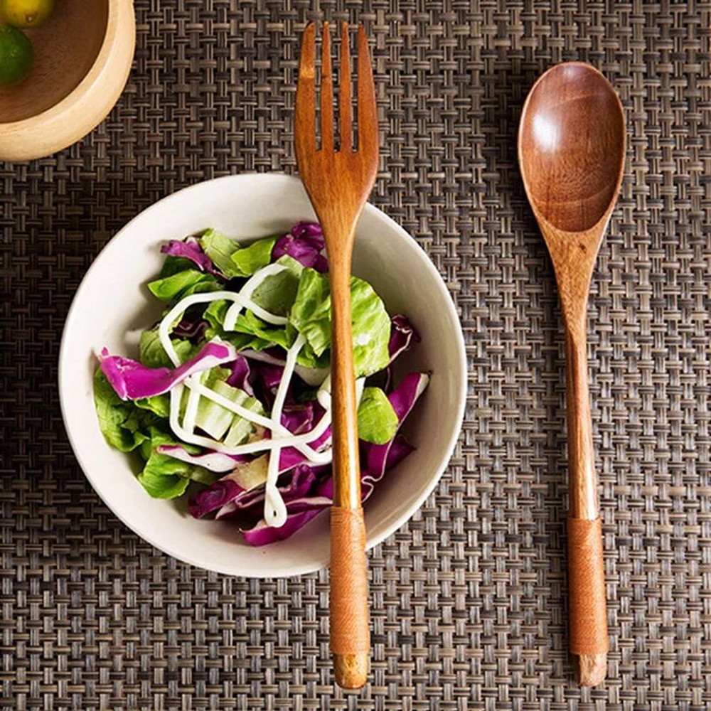 Anygleam 2pcs Wooden Fork Set Food Kitchen Tableware 5