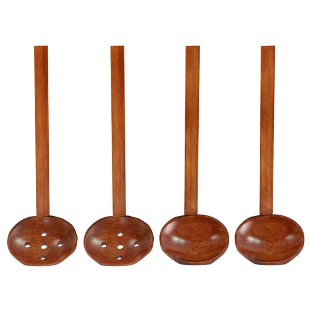 Anygleam Mixed Brown 4pcs Wooden Strainer Soup Spoon 0