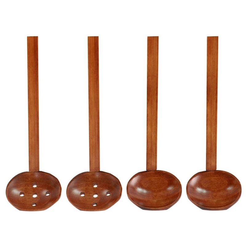 Anygleam Mixed Brown 4pcs Wooden Strainer Soup Spoon 0