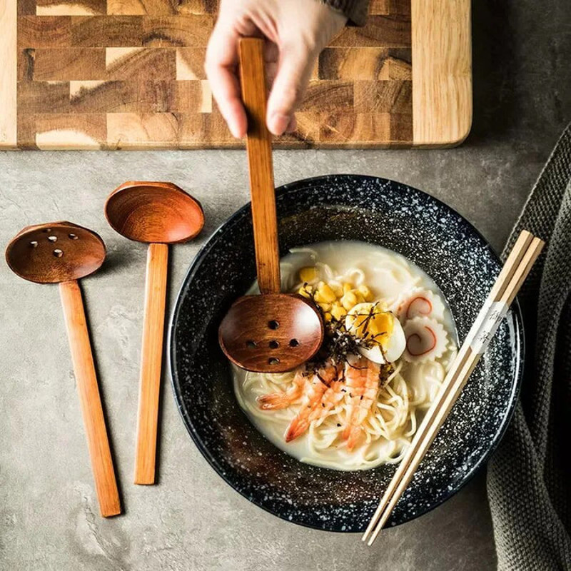 Anygleam Mixed Brown 4pcs Wooden Strainer Soup Spoon 1
