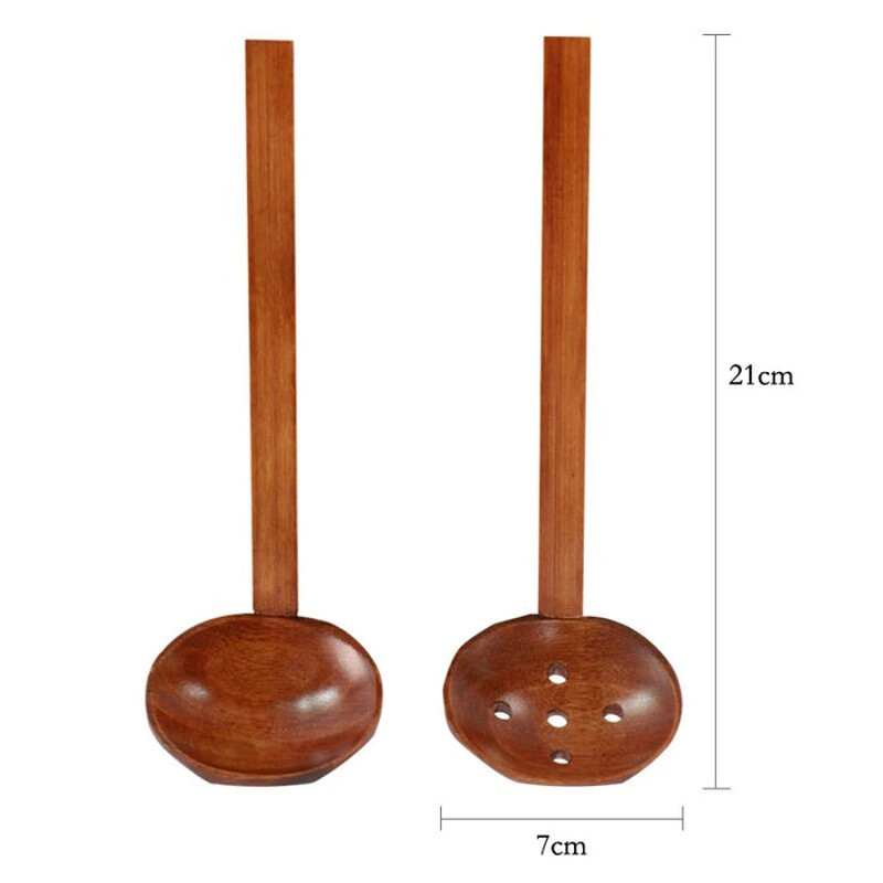 Anygleam Mixed Brown 4pcs Wooden Strainer Soup Spoon 3