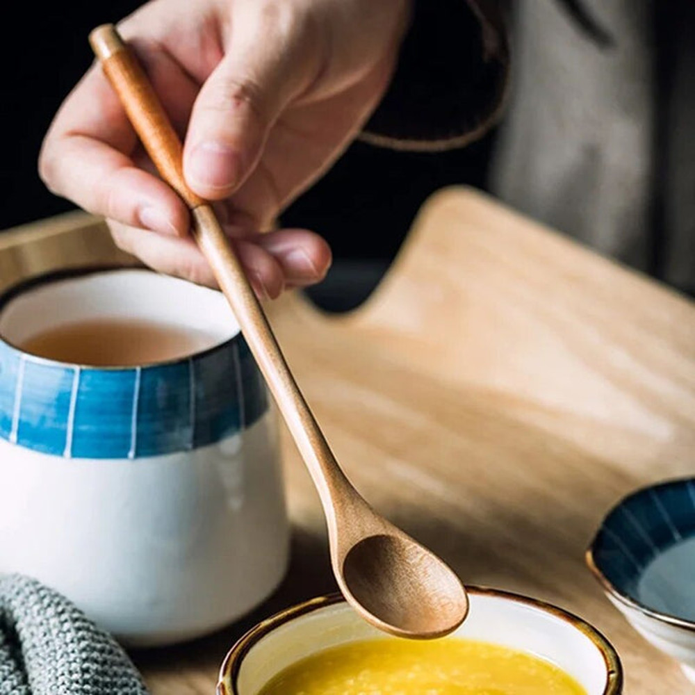 Anygleam 6pcs Wooden Tea Long Spoon Kitchen Tableware 1