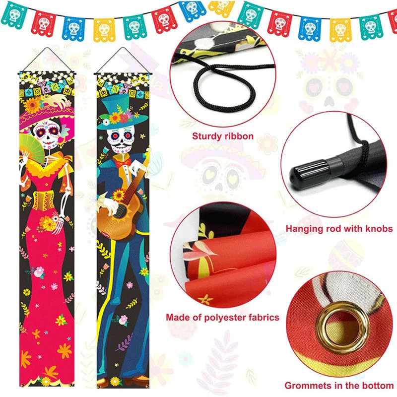 Anyhouz Halloween Skeleton Porch Sign 2Pcs Hanging Decoration 3