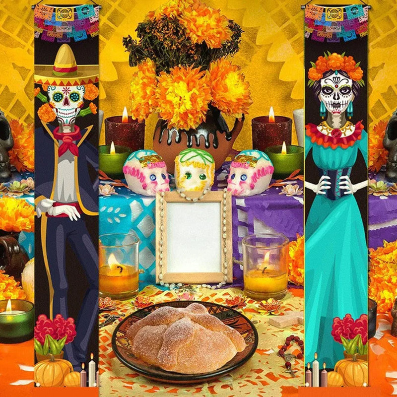 Anyhouz Halloween Skeleton Porch Sign 2Pcs Hanging Decoration 4