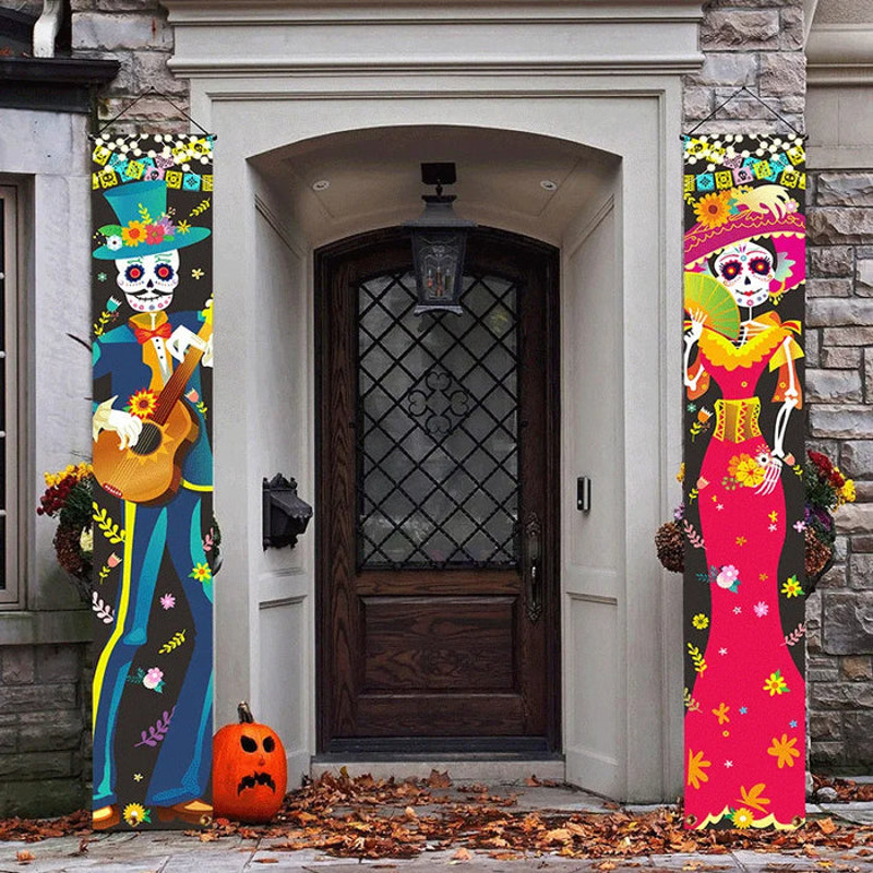 Anyhouz Halloween Skeleton Porch Sign 2Pcs Hanging Decoration 5